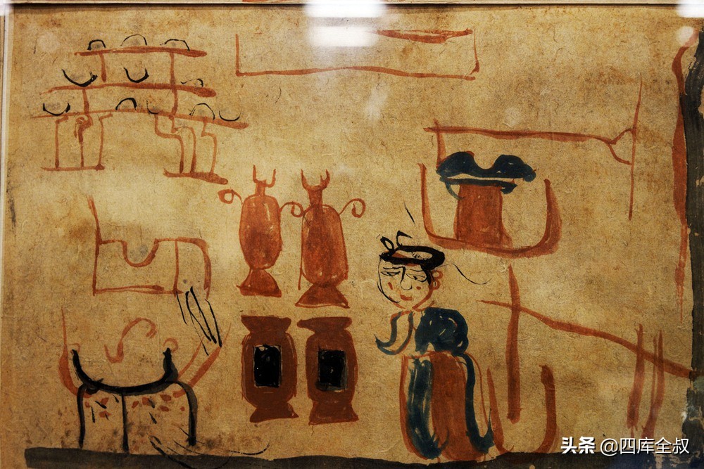 汉代彩绘俑一级文物图片高清,古代文物绘画线描三彩俑