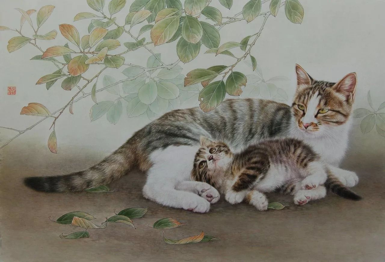 邢诚爱工笔猫画法,邢诚爱工笔画猫兔子高清大图