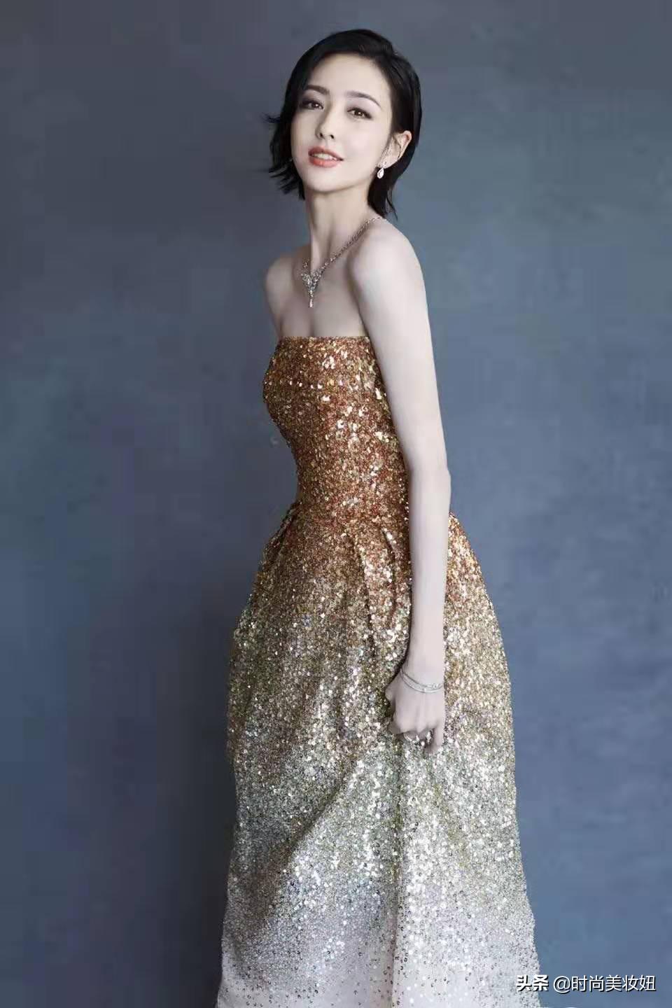 佟丽娅香槟礼服,佟丽娅香槟礼服近照