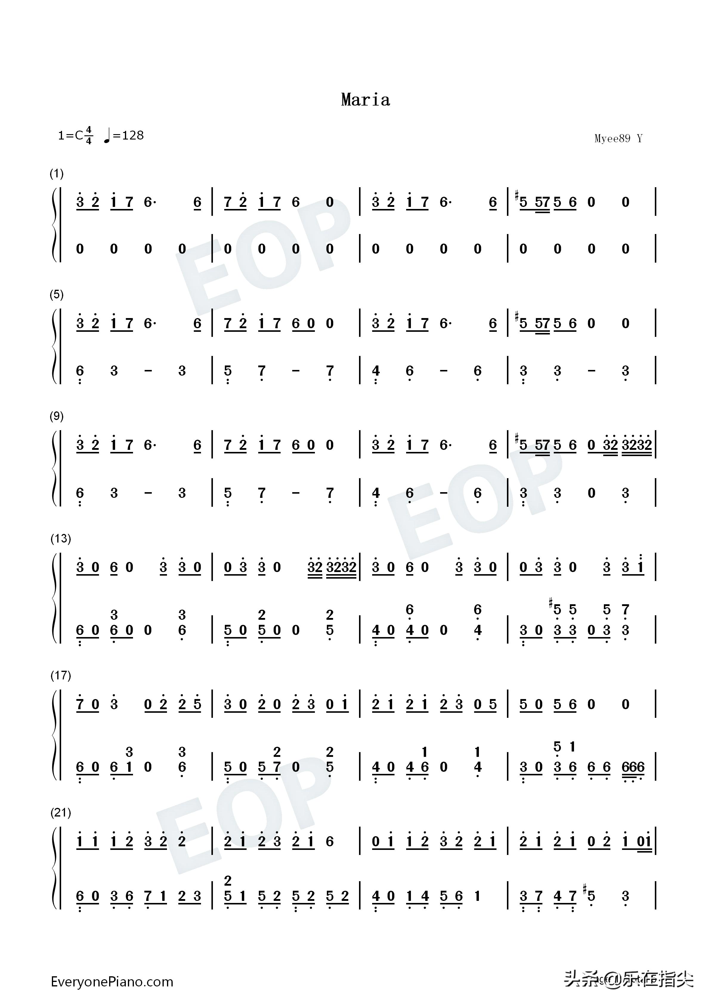 华莎maria钢琴简谱,华莎新曲maria