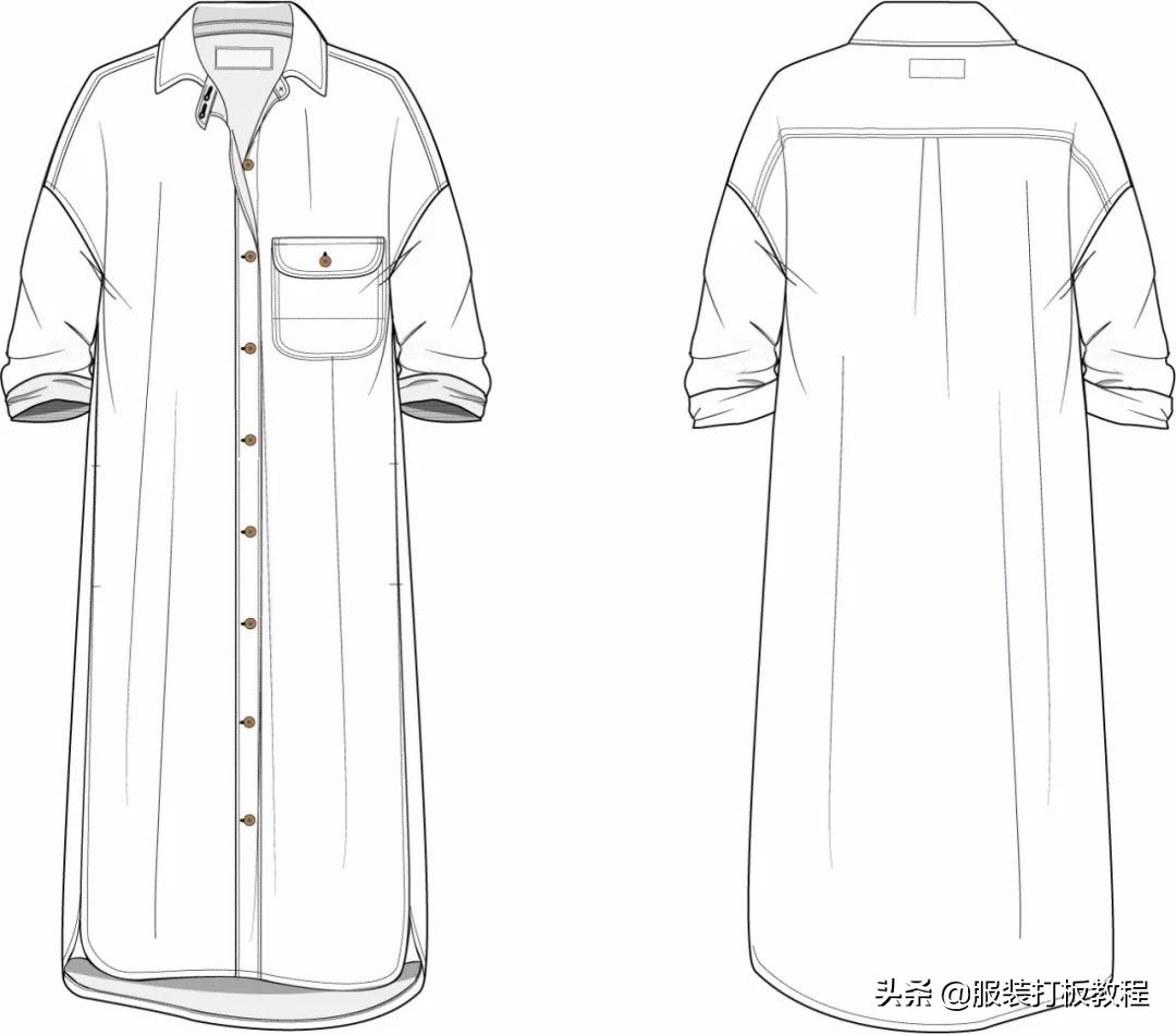 长袖衬衫裁剪教程来了,简单衬衫制版图