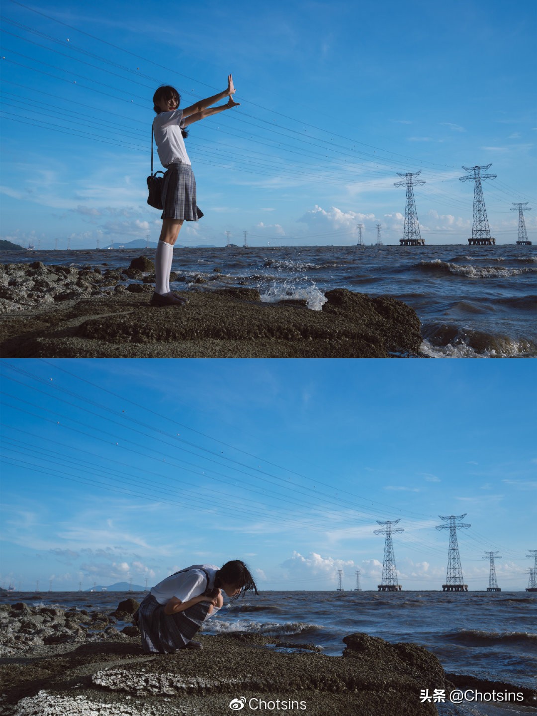海边落日写真少女感,外景活力少女写真