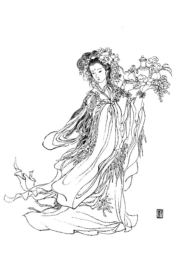 彭连熙工笔白描人物作品,工笔戏曲净角人物白描底稿