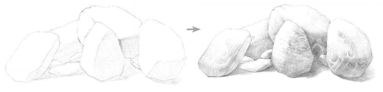 初学者画山石的方法,山水画入门基础画法