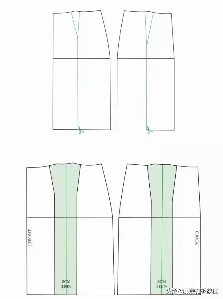 工字褶裙打版结构图,连腰工字褶裙打版