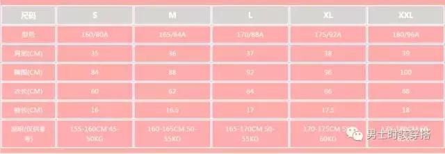 t恤衣长尺码对照表,l码t恤的标准尺码对照表