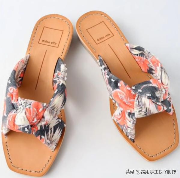 斜条纹小蝴蝶结拖鞋的织法,蝴蝶结草编拖鞋