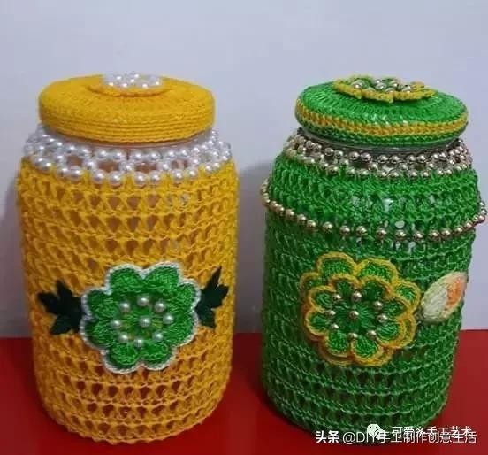旧瓶子改花瓶套的钩法,旧玻璃瓶编织教程