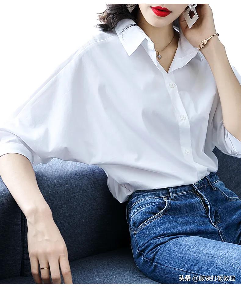蝙蝠袖衬衣裁剪方法,窄肩袖衬衫裁剪图