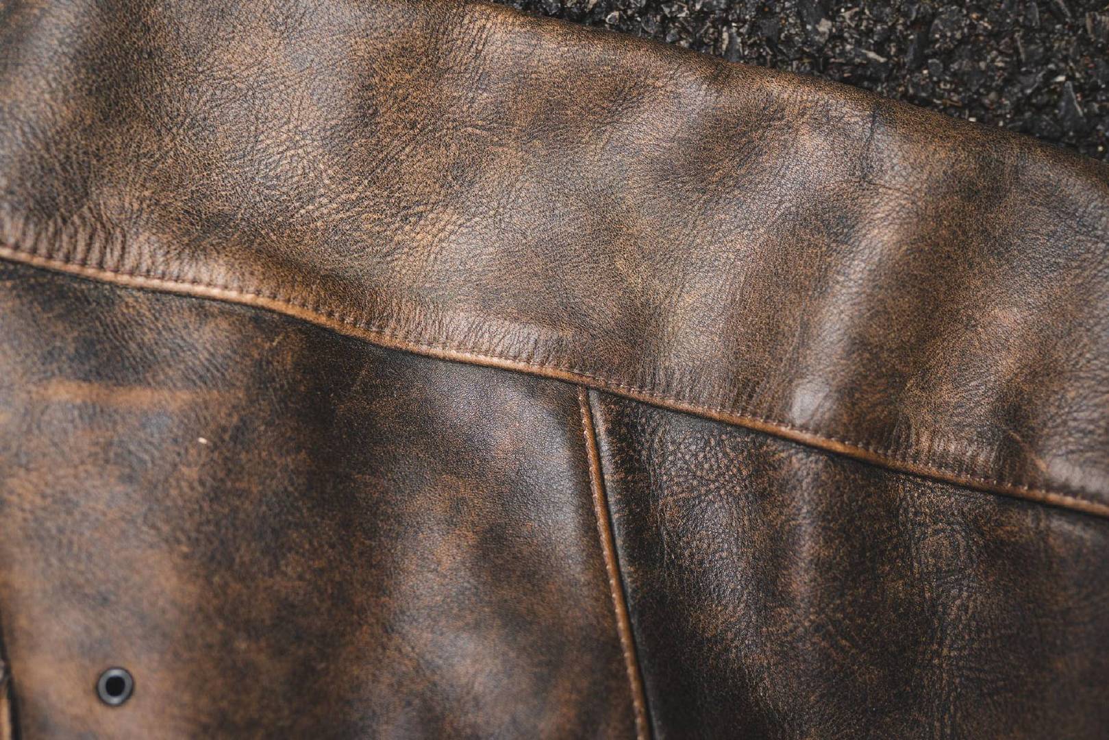 男小牛皮翻毛皮复古做旧皮衣,牛皮复古做旧皮衣男中长款