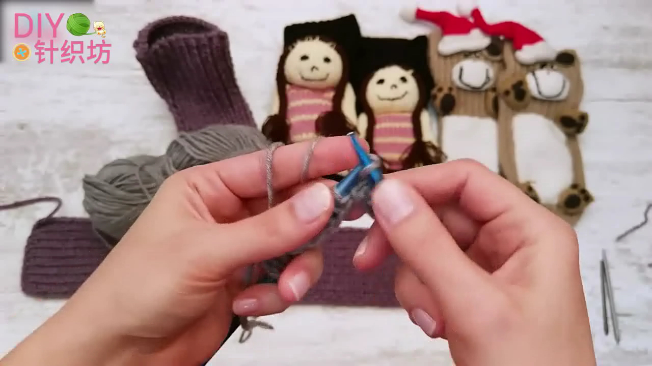 针织毛线袜的教程,家居袜棒针编织视频
