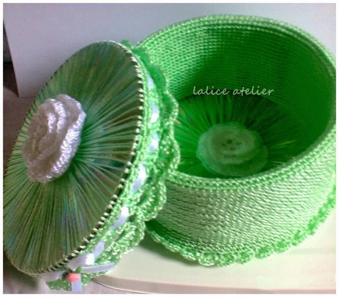 废旧光盘钩针收纳,可以钩什么物件好看又实用