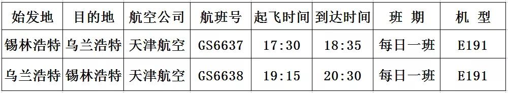 2022年乌兰浩特飞机直达航线,乌兰浩特机场航班最新明细
