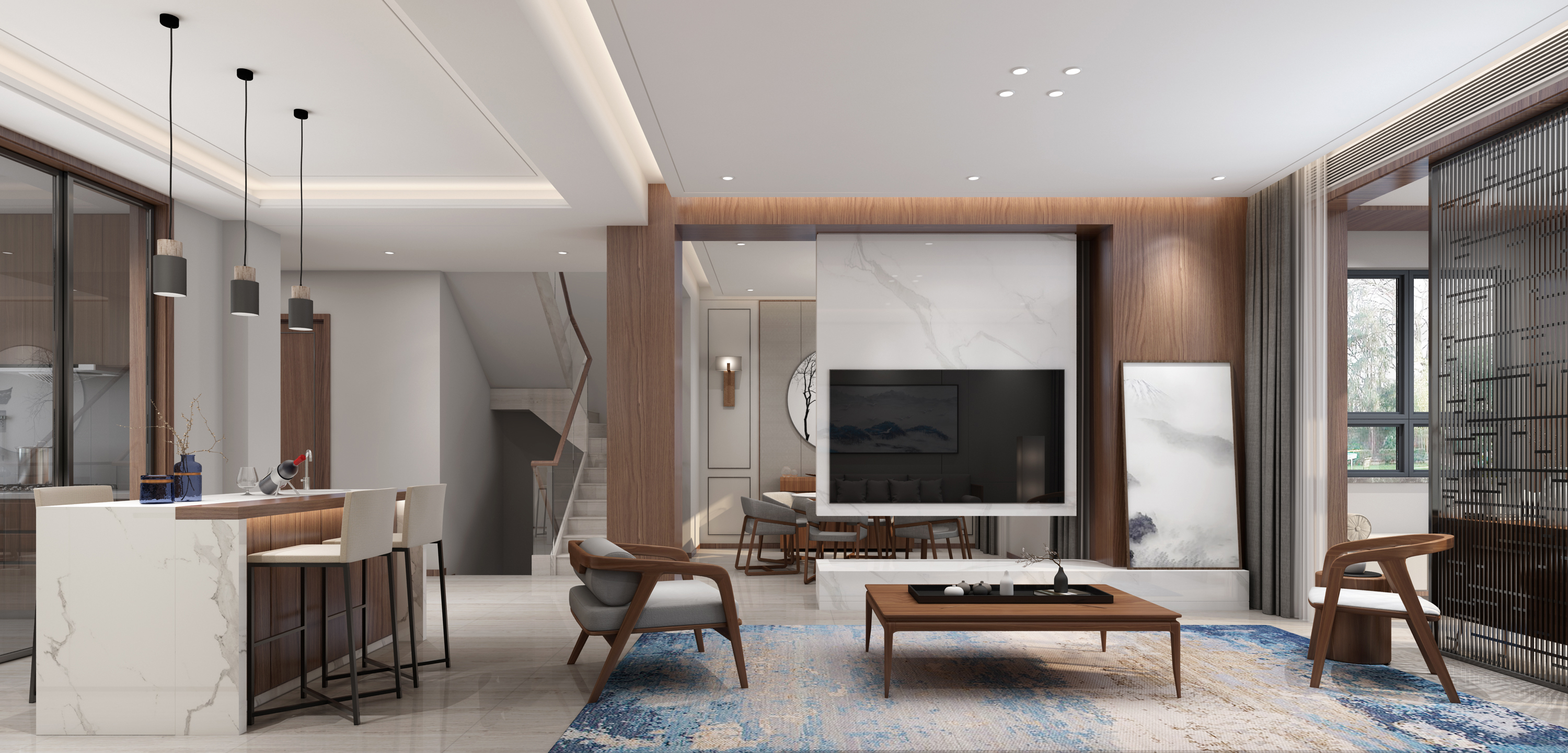 原木客厅电视柜什么样的好看,别墅客厅大板电视柜