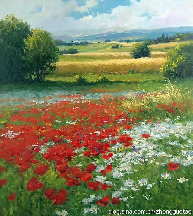 欧洲海滩风景油画作品欣赏,欧洲经典田园油画高清作品图