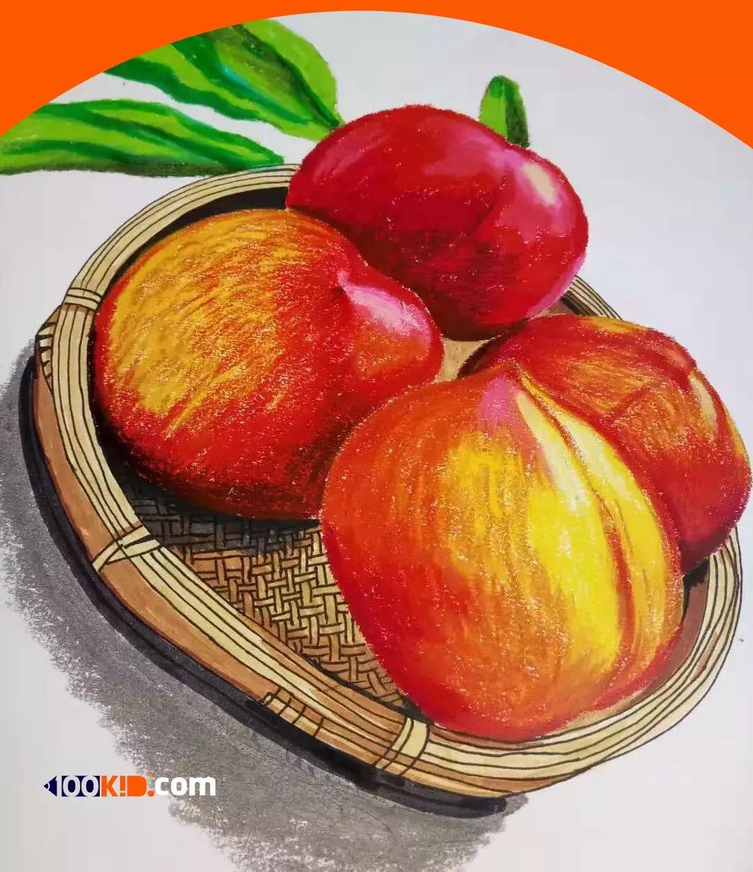 用油画棒画桃子教程,迷你桃子的油画棒教程