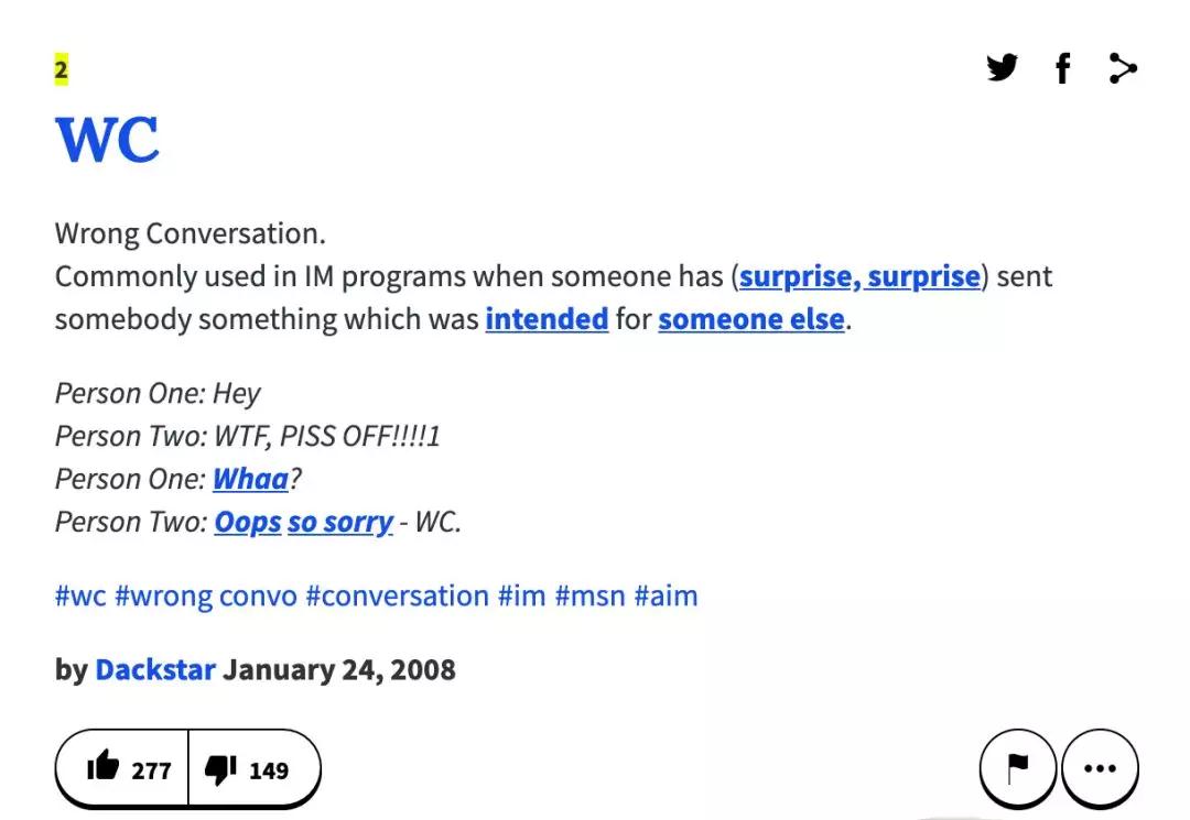 老外回复“SorryWC”，我以为他上厕所，原来是这个意思