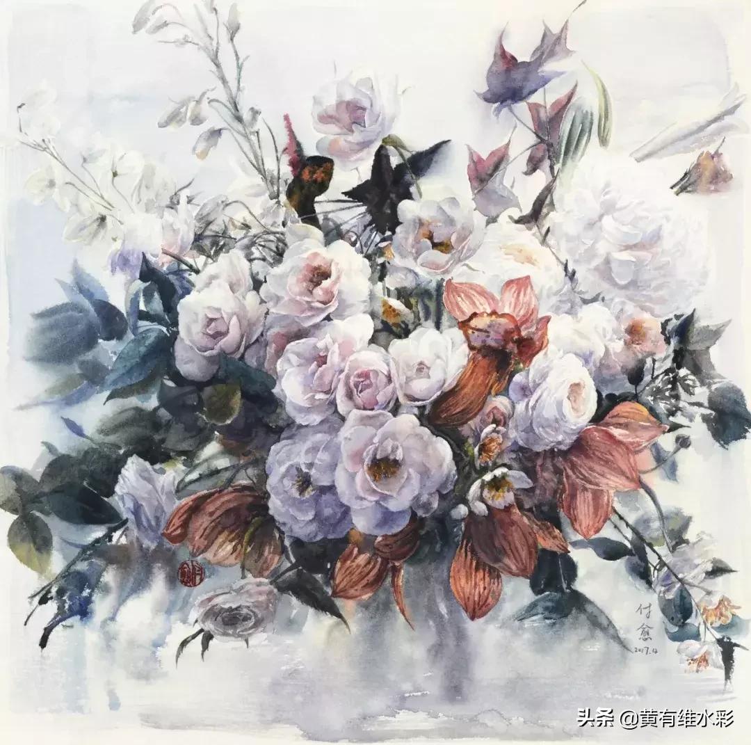 小清新水彩画玫瑰花,水彩画雨中玫瑰