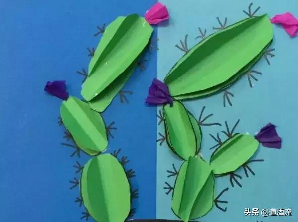 可以贴在墙上用卡纸做的大仙人掌,手工卡纸仙人掌盆栽幼儿园
