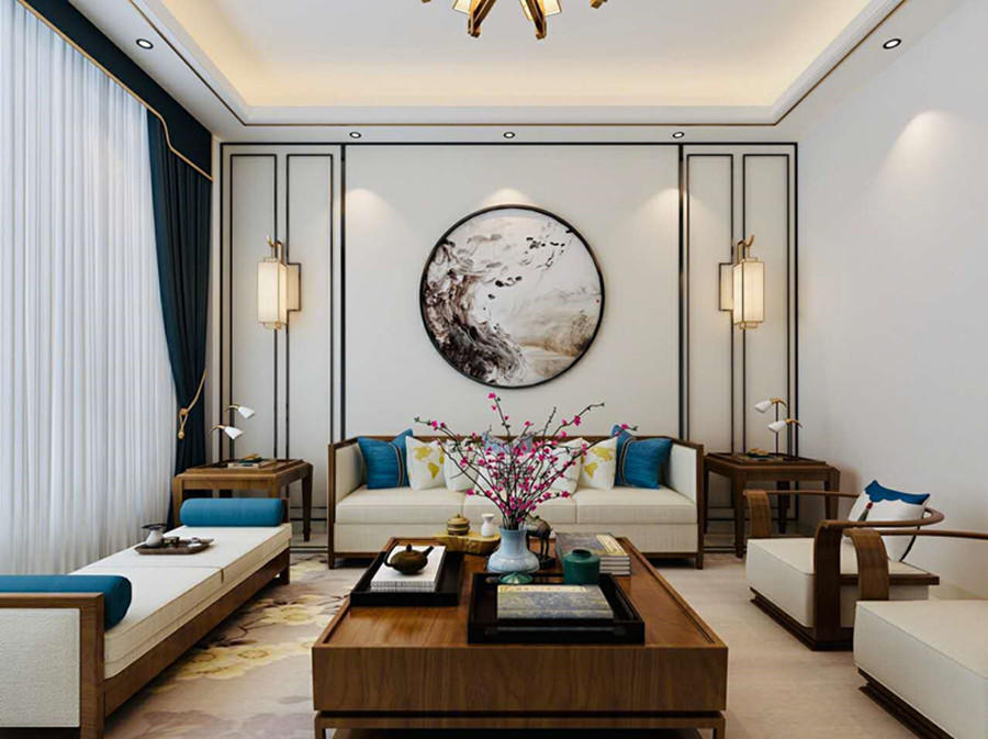 新中式沙发背景墙挂画效果图大全,新中式沙发背景墙简单大气效果图