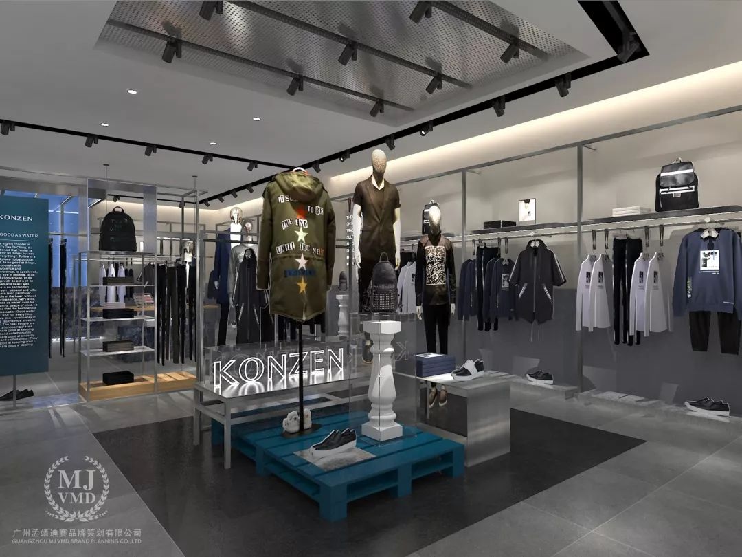 设计感男装店铺设计,konzen男装设计图