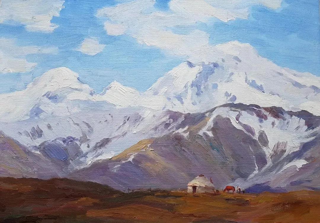 氛围感风景油画作品简单初学者,简单的小清新系油画