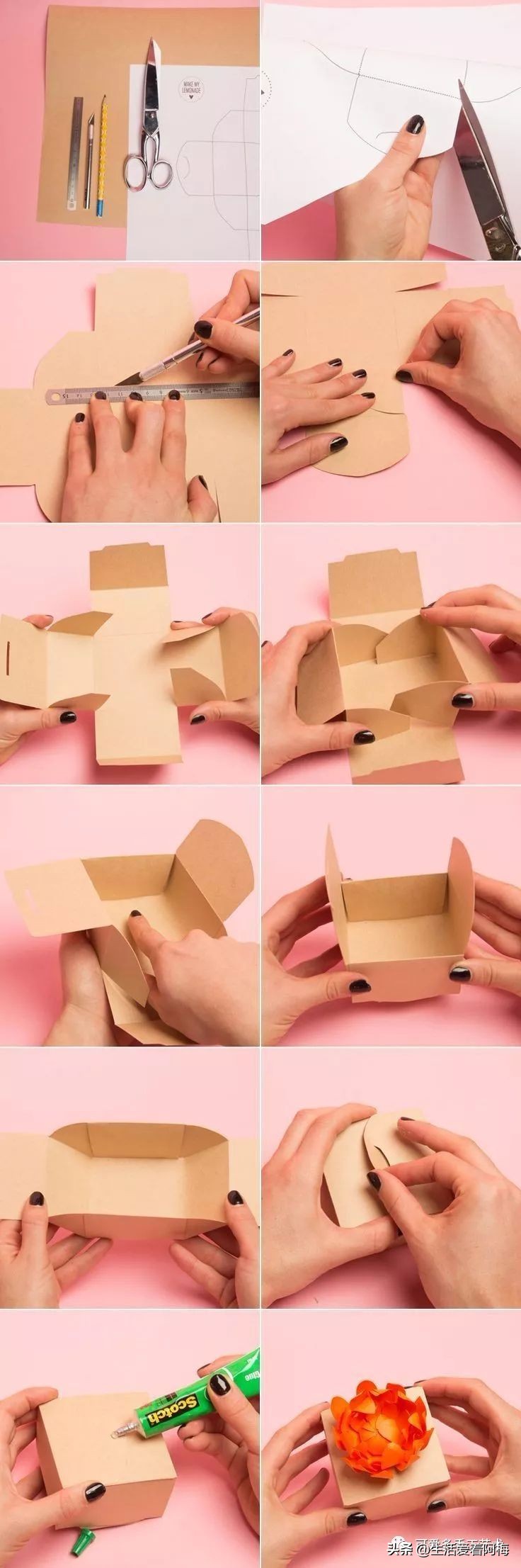 手工制作纸折的礼品盒,纸手工折盒教程