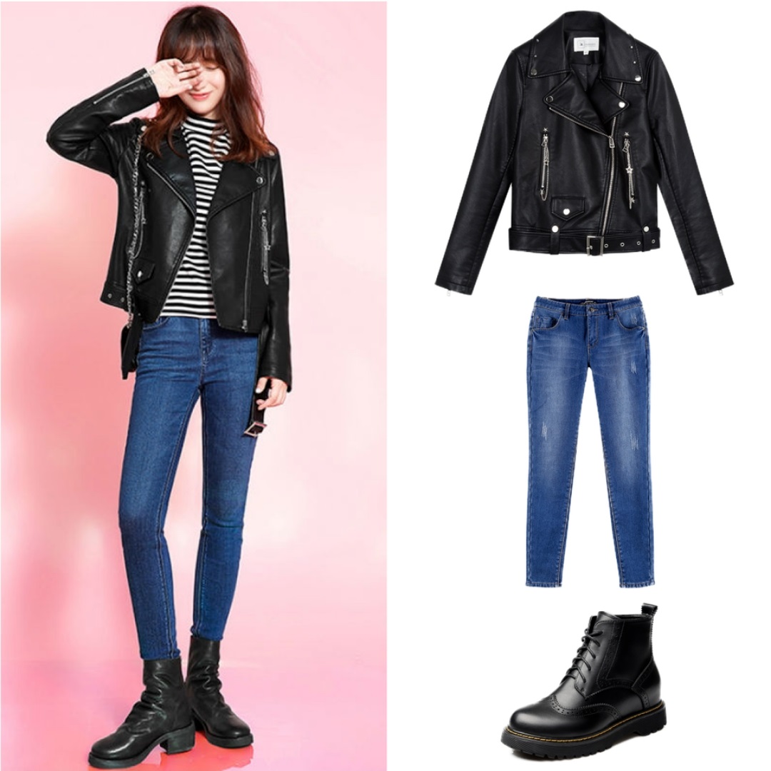 翻领皮夹克经典搭配,皮夹克怎么搭配更好看