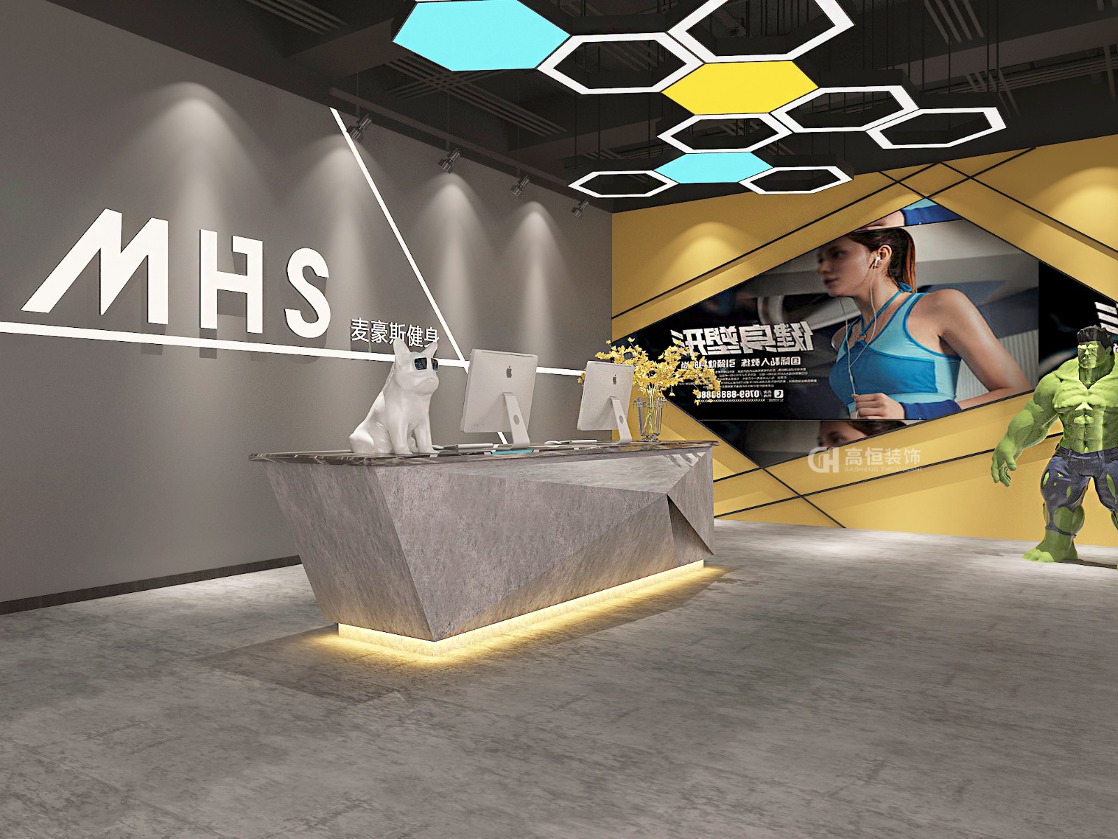 健身房设计装修效果图,健身房装修设计上海