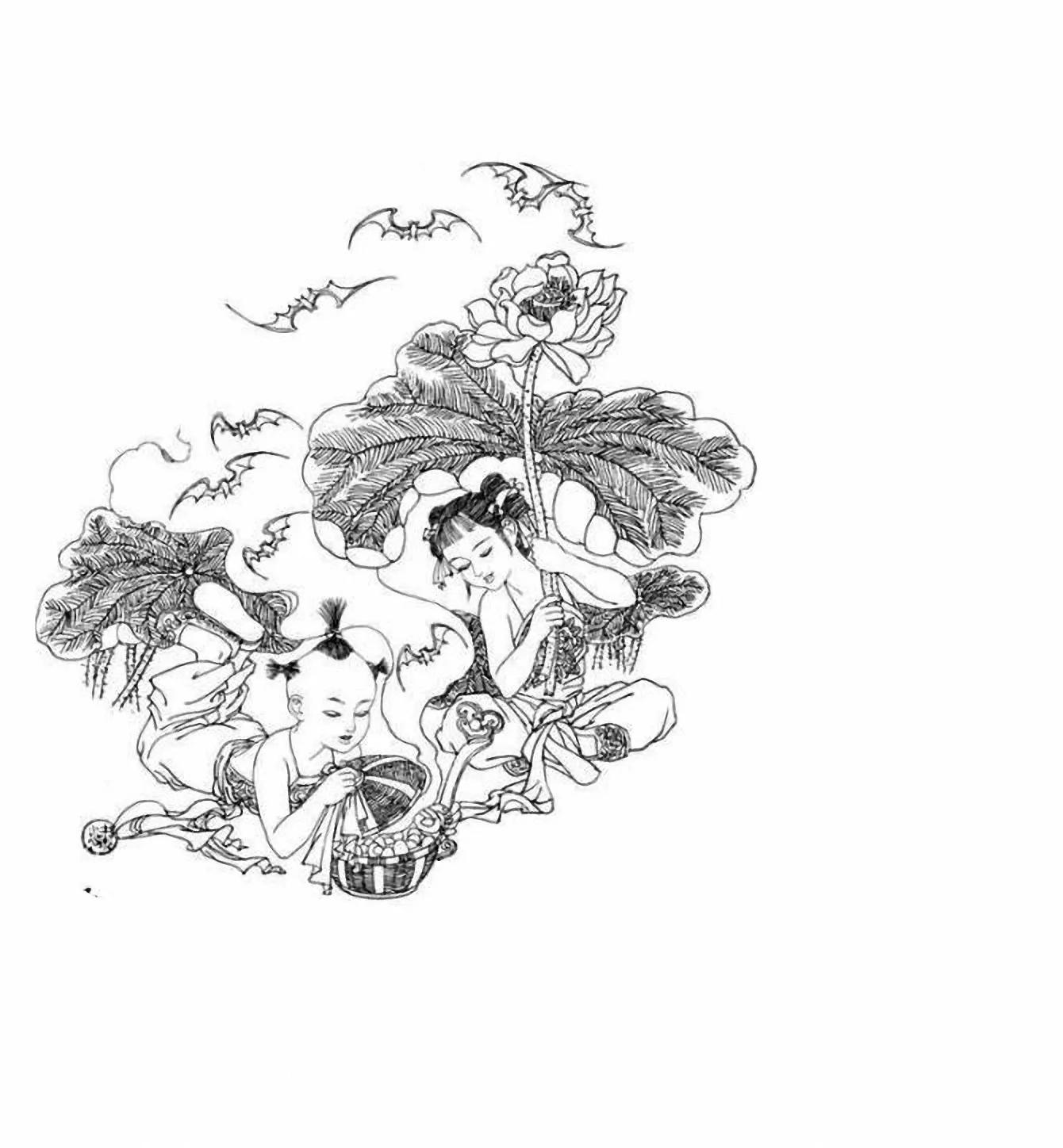 图谱神话人物工笔画白描,国画工笔人物白描图片大全大图