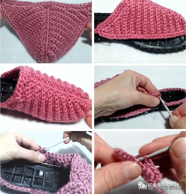 用布条做毛线拖鞋的方法,杂线编织手工拖鞋