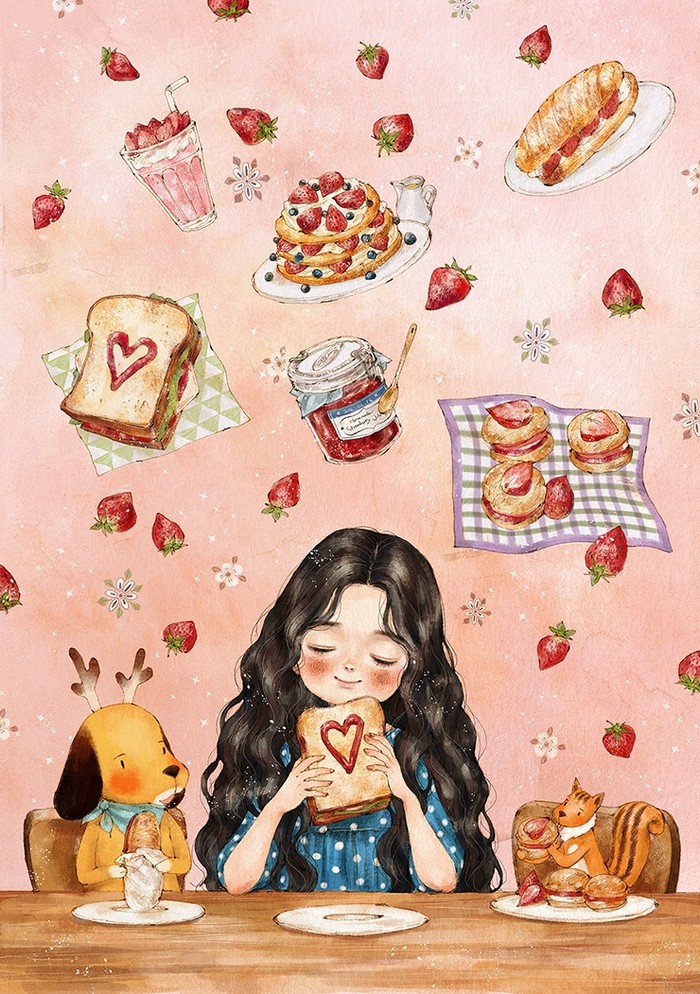 韩国插画师森林女孩日记图文,水彩插画森林女孩日记