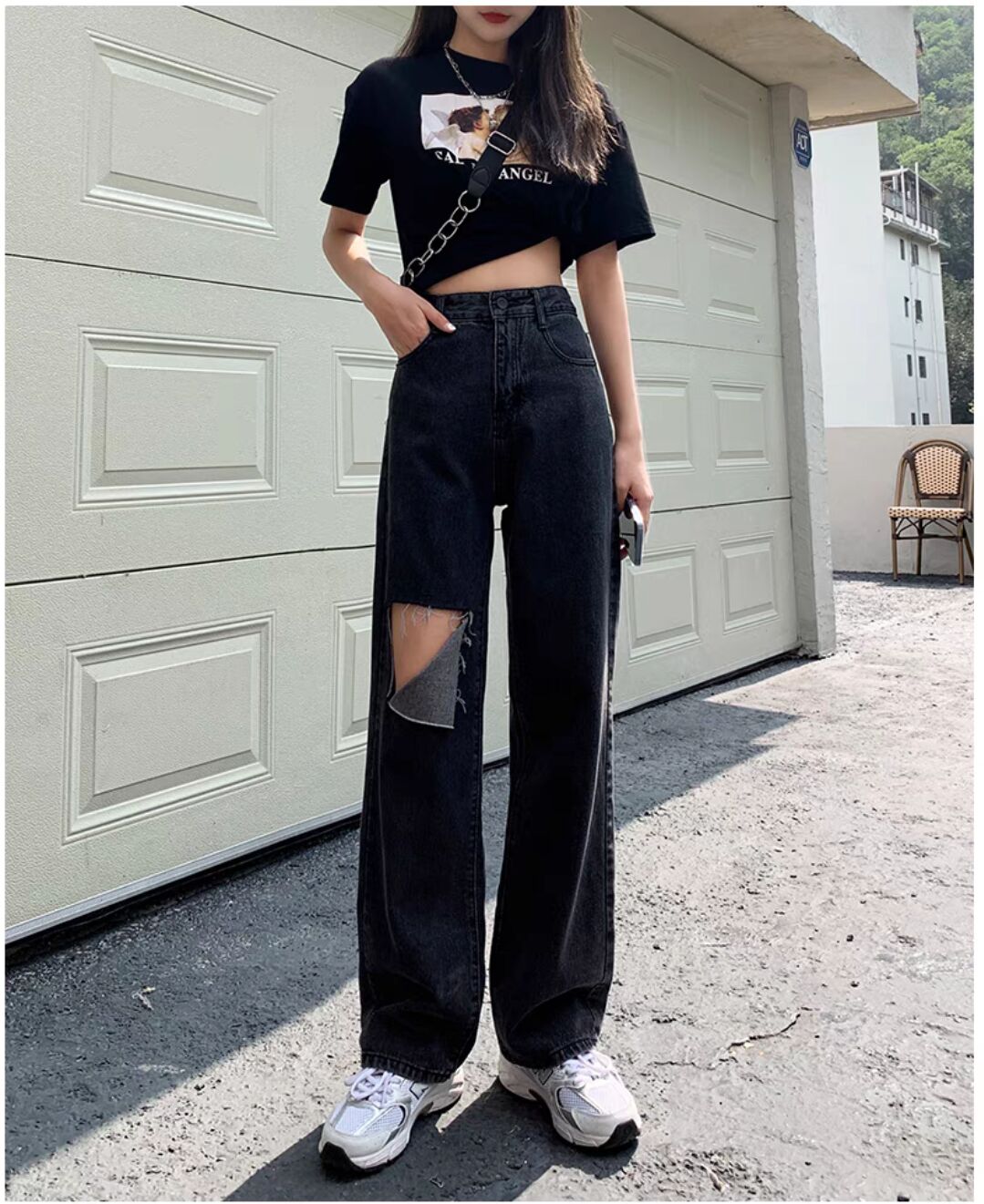 高腰阔腿裤显瘦又显高牛仔长裤,女冬高腰微喇叭长裤显瘦又显高