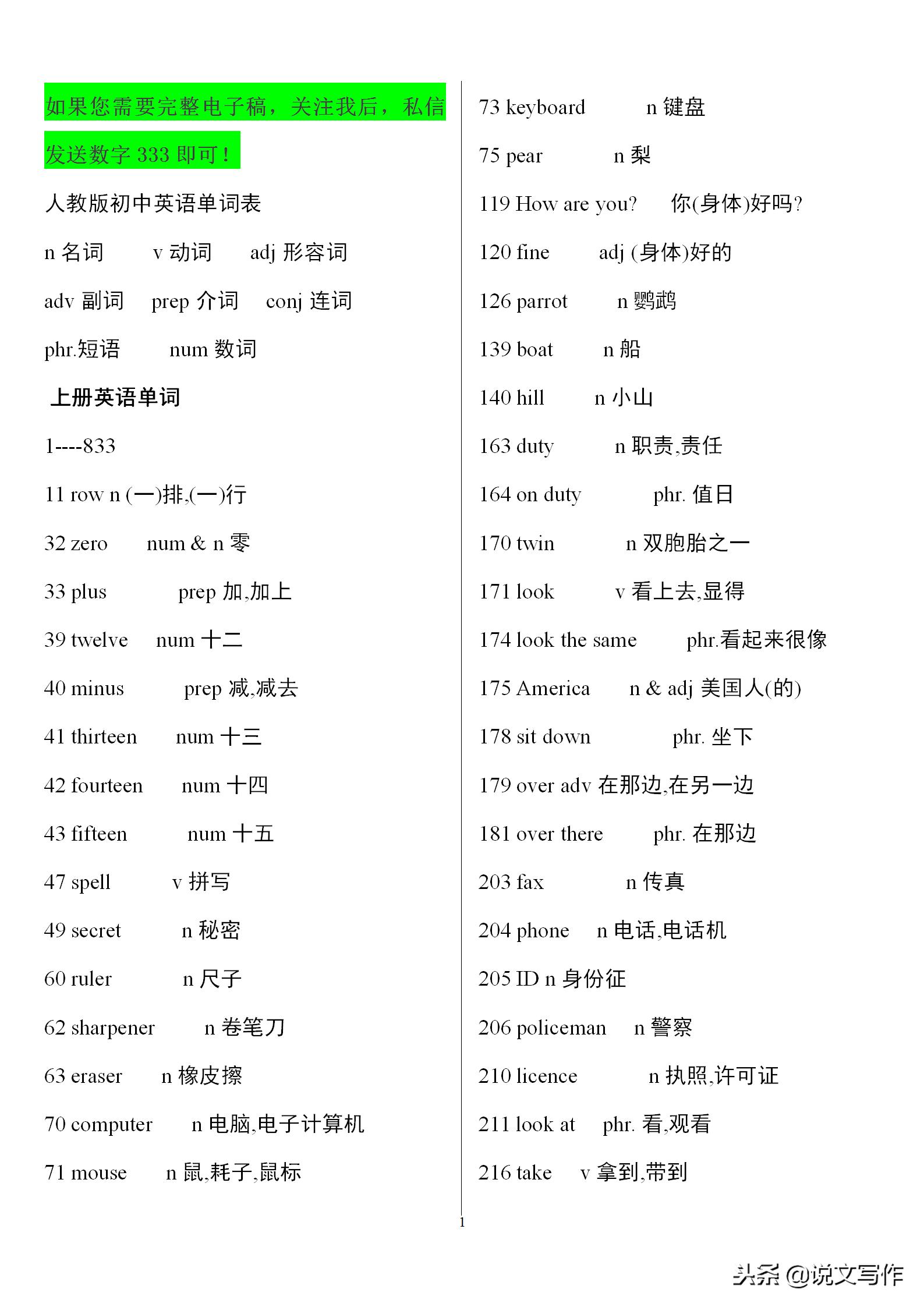 初三英语中考单词必备,中考英语人教版必备单词卡片
