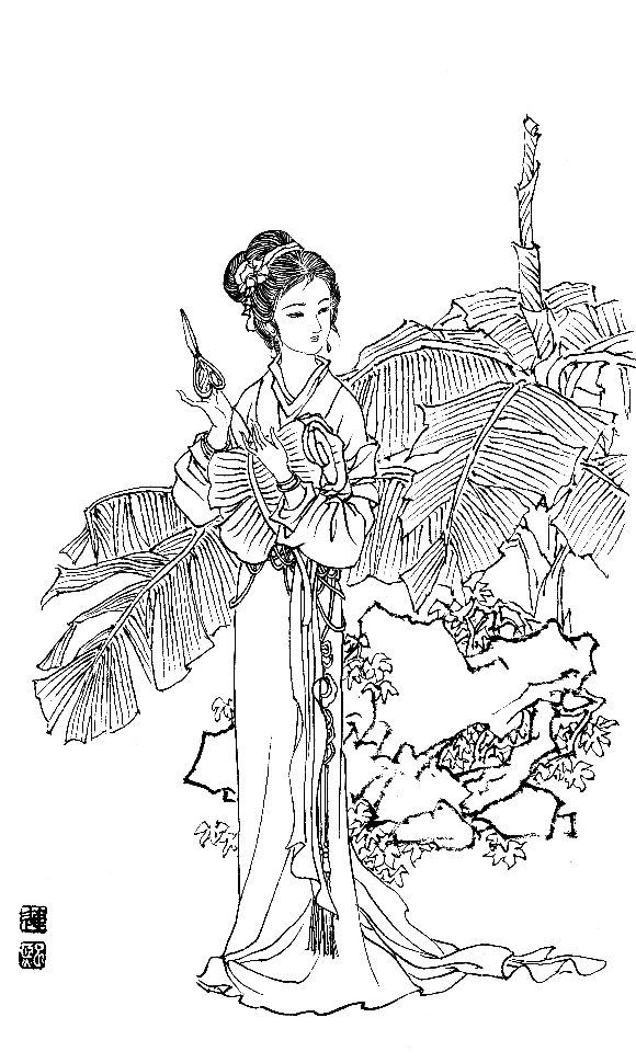 彭连熙工笔白描人物作品,工笔戏曲净角人物白描底稿