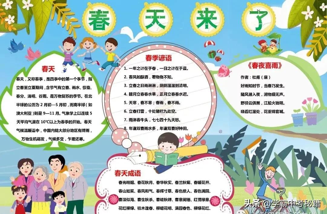 有关春季四季成语的手抄报,描写春天的成语春暖花开