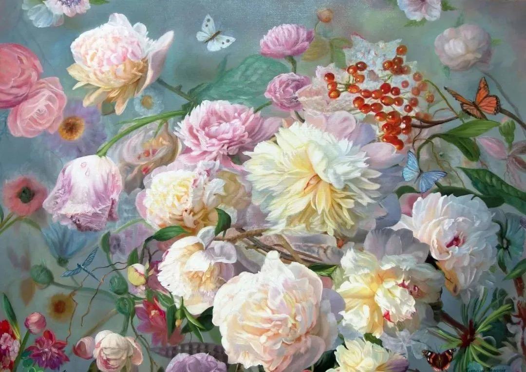 世界著名大师花卉油画,油画漂亮风景画