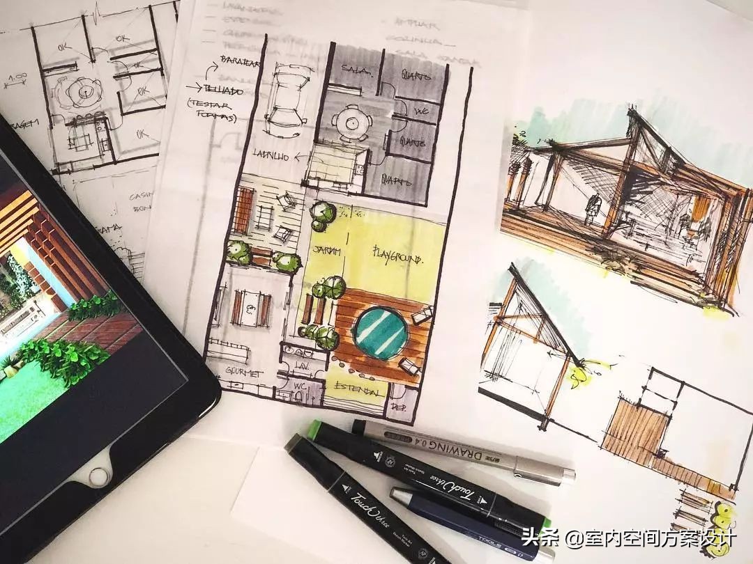 设计师如何快速手绘平面图,手绘平面设计方案手稿