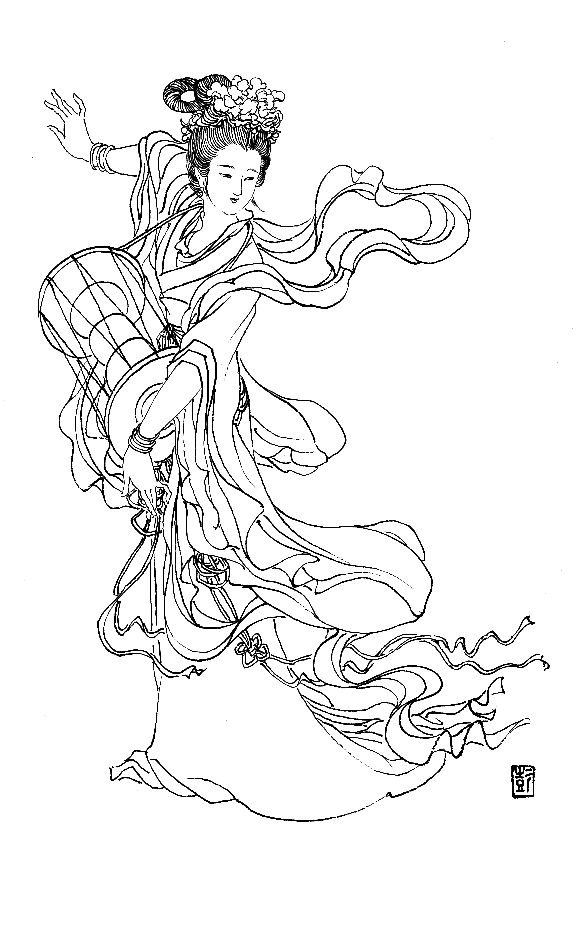 彭连熙工笔白描人物作品,工笔戏曲净角人物白描底稿