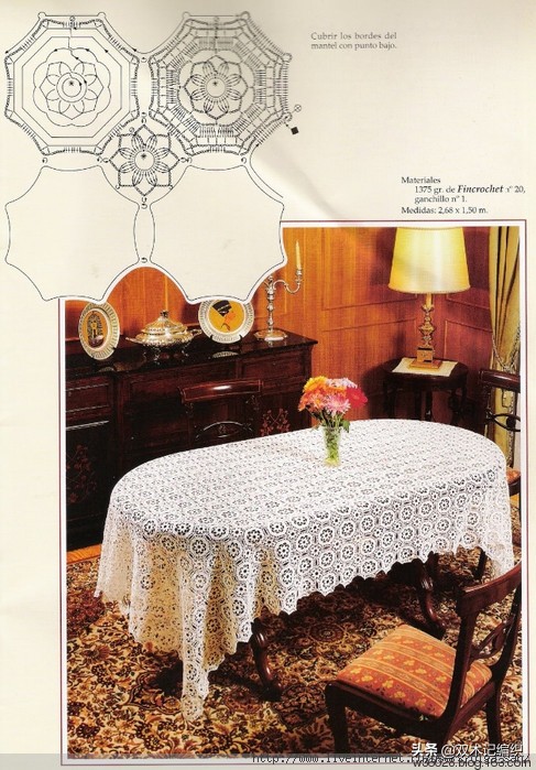 洛可可风蕾丝古典钩针桌布,钩针编织蕾丝长方形沙发巾图解