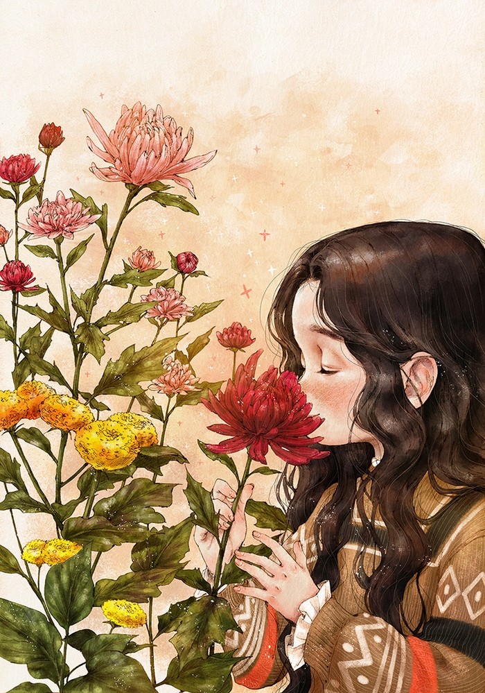韩国插画师森林女孩日记图文,水彩插画森林女孩日记