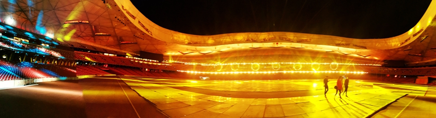 国家奥体中心灯光秀,鸟巢朝阳灯光节