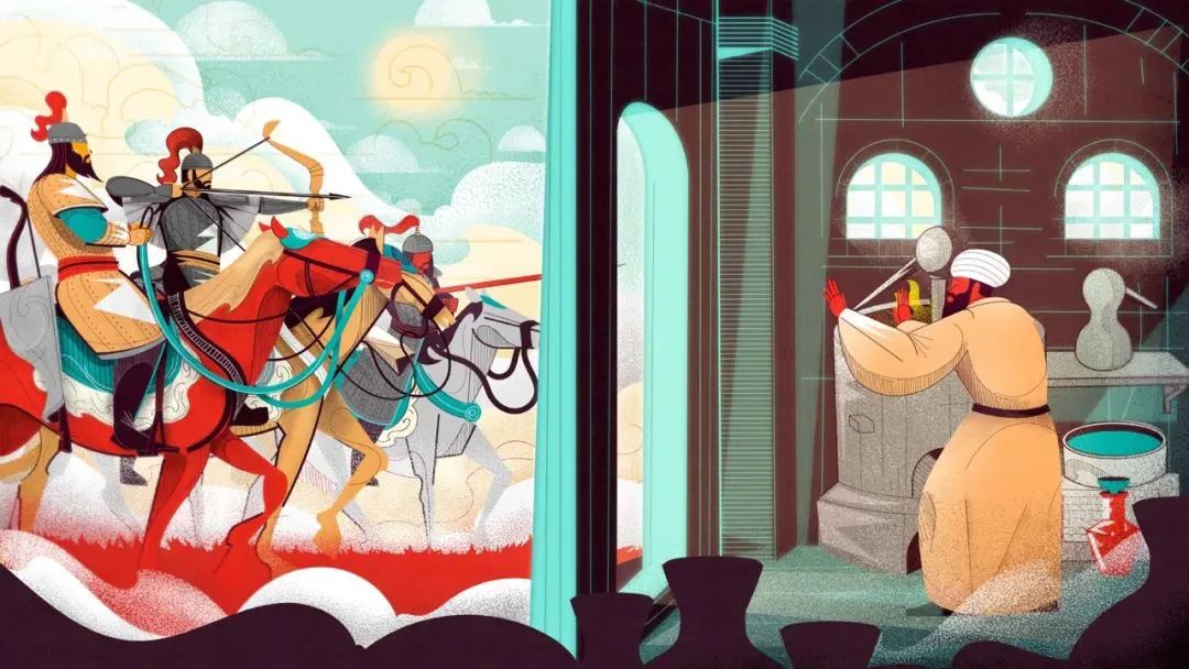 画面冲击感强烈的插画,这种手绘插画是用什么笔画的