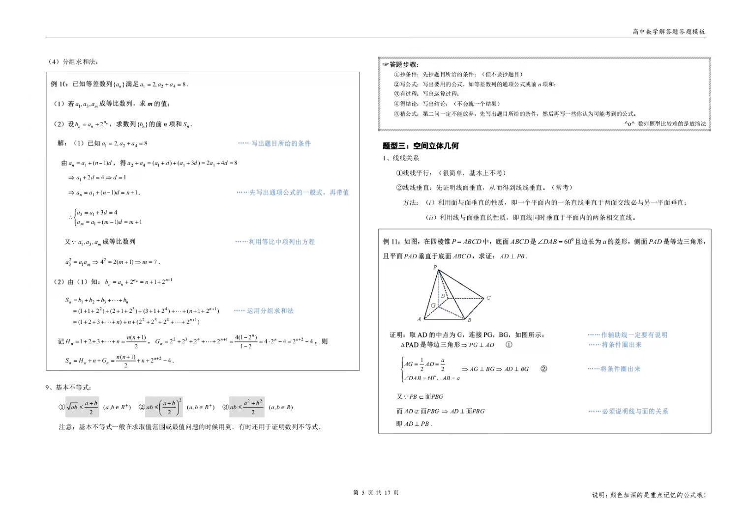 高中数学常考公式与万能答题模板,高中数学每日一题规范答题模板