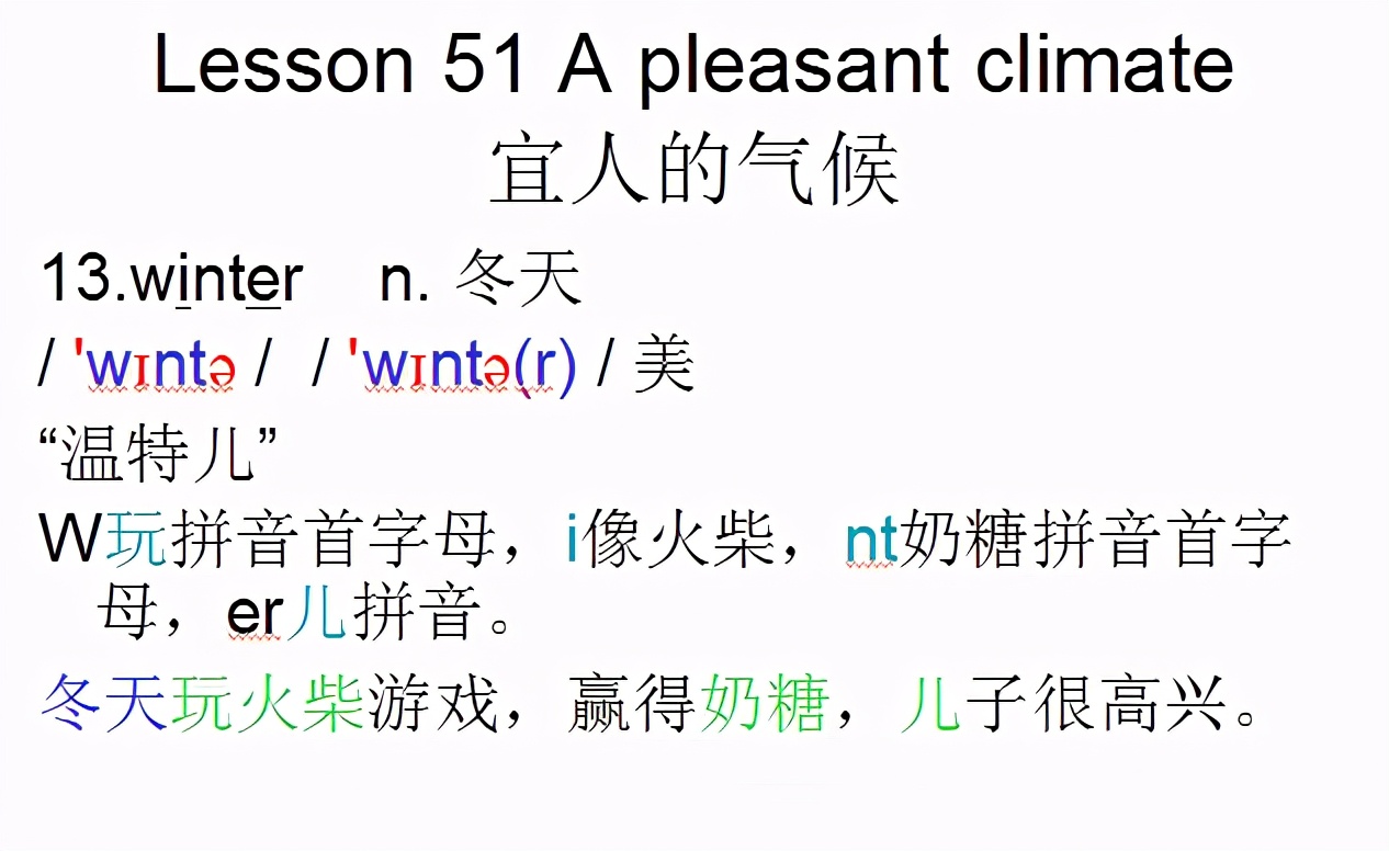 新概念英语第一册，音标课件自学整顿Lesson51Apleasantclimate