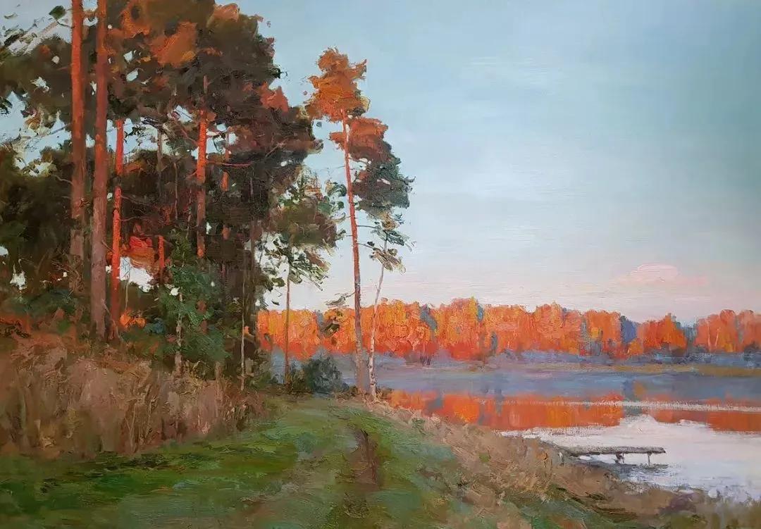 氛围感风景油画作品简单初学者,简单的小清新系油画