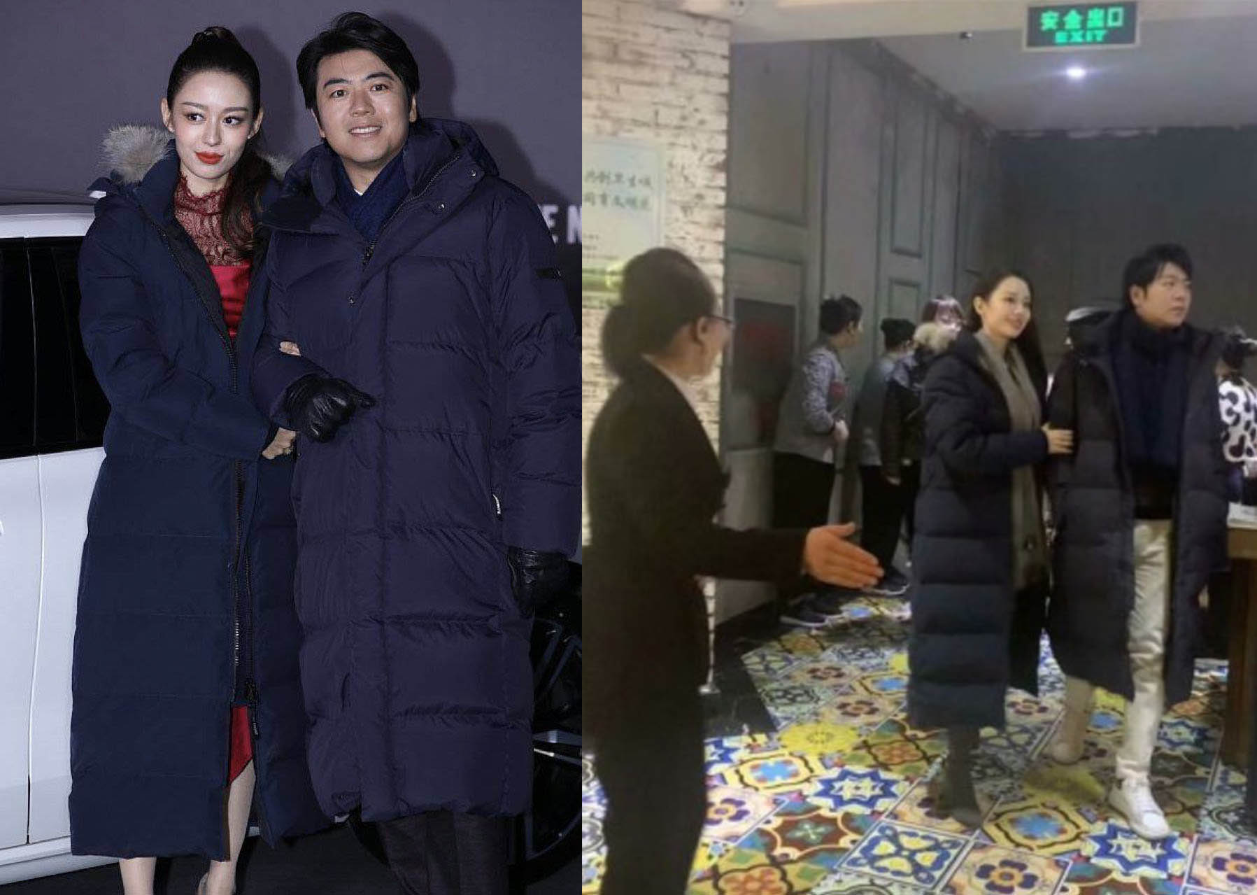吉娜和郎朗穿羽绒服走红,郎朗和吉娜穿长款羽绒服出席活动