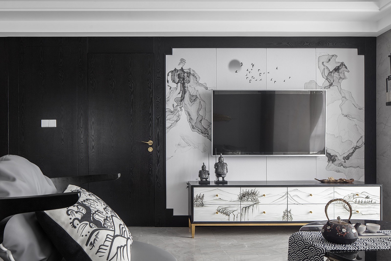 房子装修漂亮便捷的背景墙来啦,背景墙较短新中式效果图大全