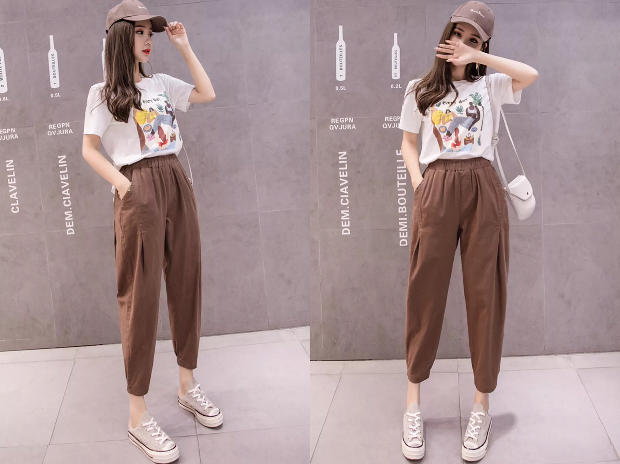 白色棉麻哈伦裤怎么搭配,夏天白色哈伦裤搭配什么上衣好看