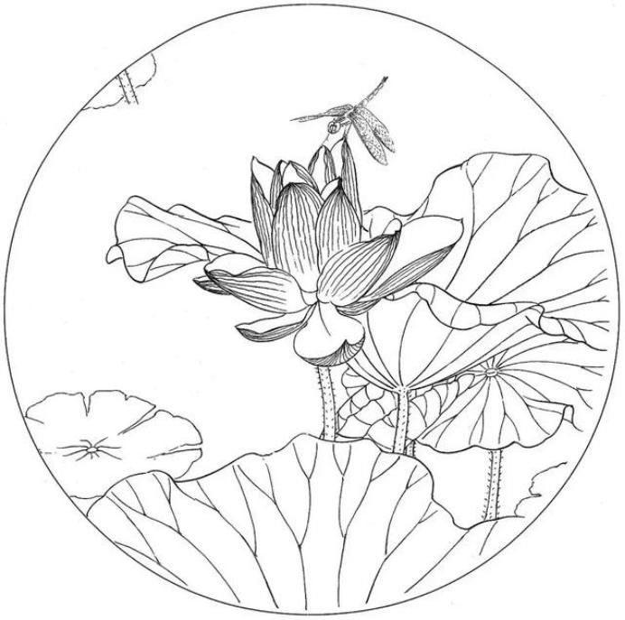 圆面白描作品古风,书法圆面白描作品集